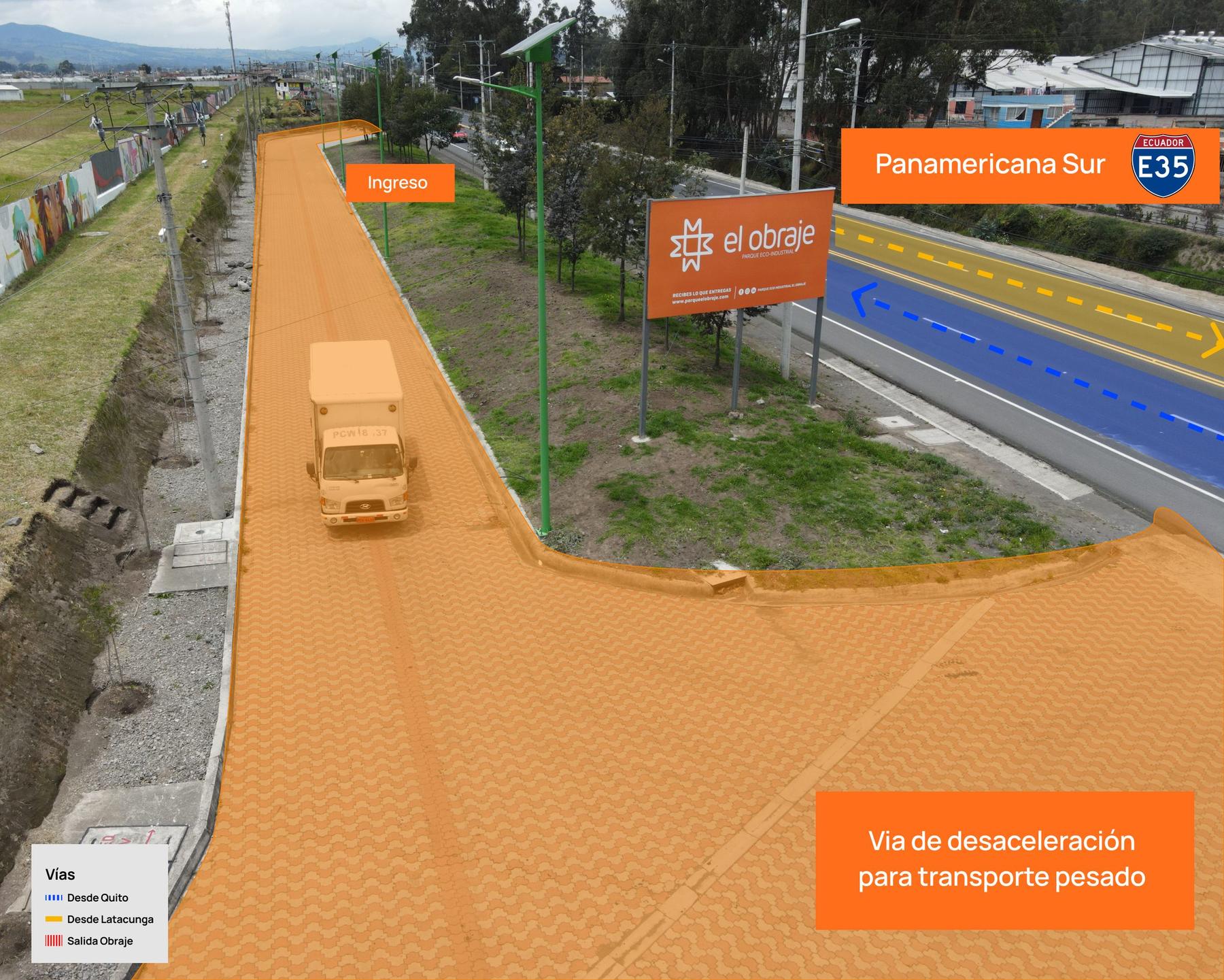 Vía de desaceleración en el ingreso al parque desde la E35